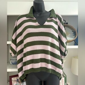 Voyageur by Mer Sea Pink and Green Striped Collared Sweater